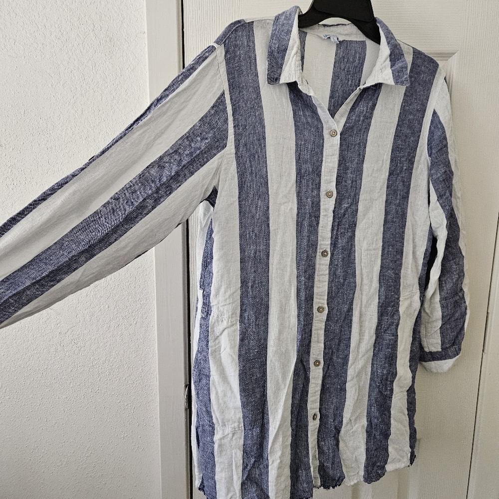 ⭐️Blue Island Casual Button Down Shirt Dress Blue and White